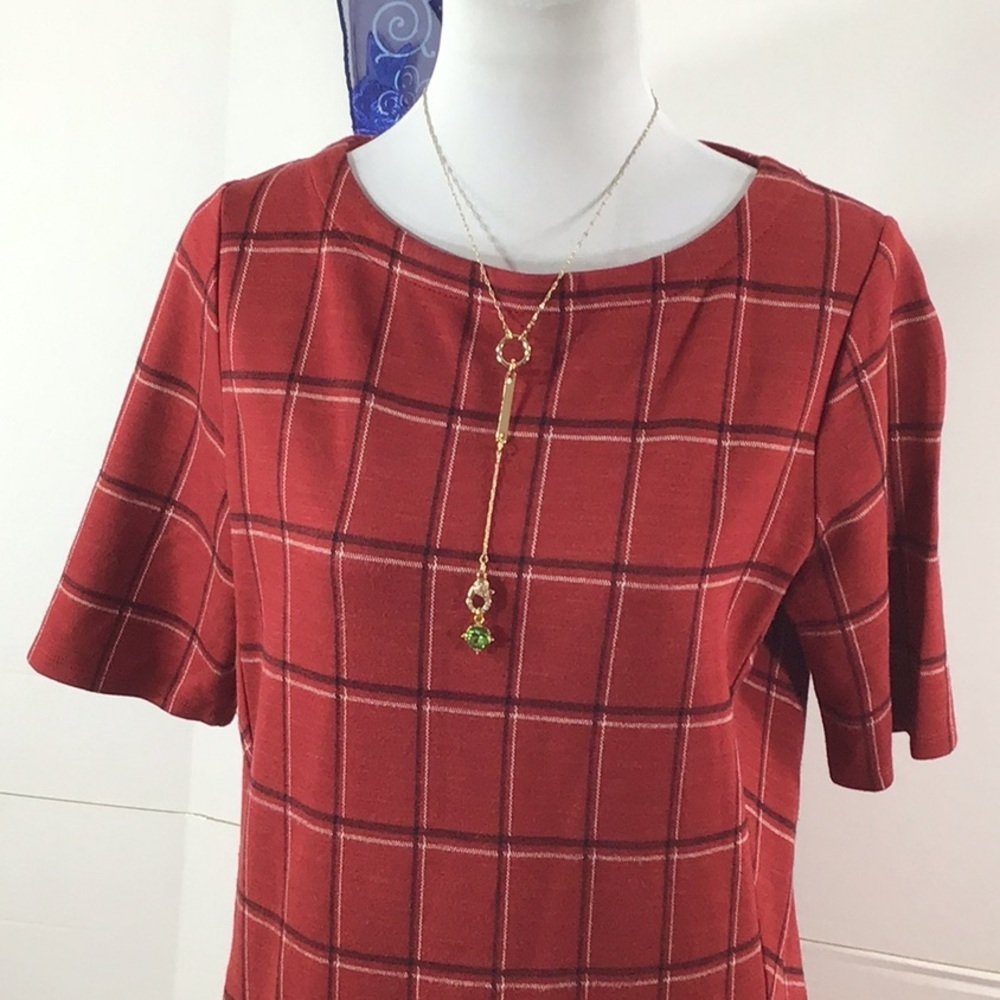 J. Jill ponte knit red windowpane shift dress S tall - Picture 2 of 10